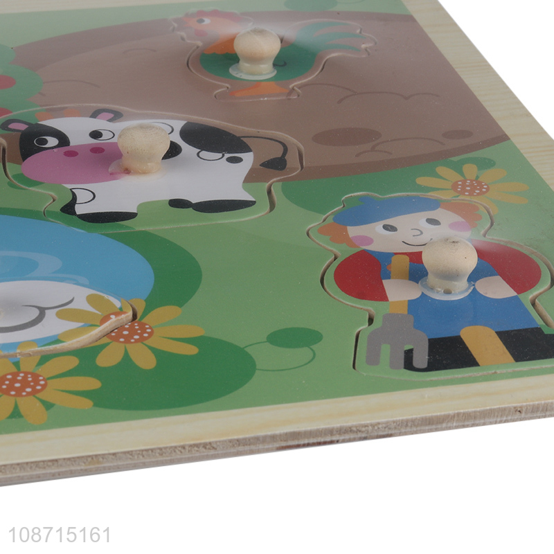 Factory supply animal series baby wooden hand-grip puzzle toys for sale