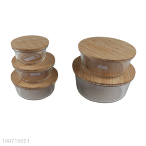 Popular products round sealed glass food preservation box with bamboo lid