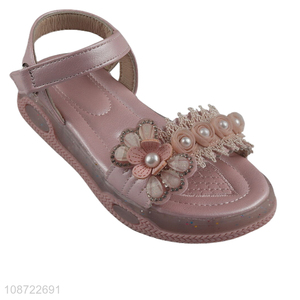 Hot selling girls kids fashion beach shoes casual flower sandal wholesale