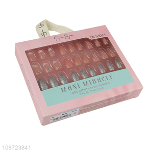 Hot selling full cover press on false nails set with nail <em>glue</em>