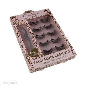 Online wholesale faux mink eyelashes set with eyelash applicator