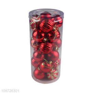 Hot sale 24pcs red round christmas ball set for xmas tree decoration