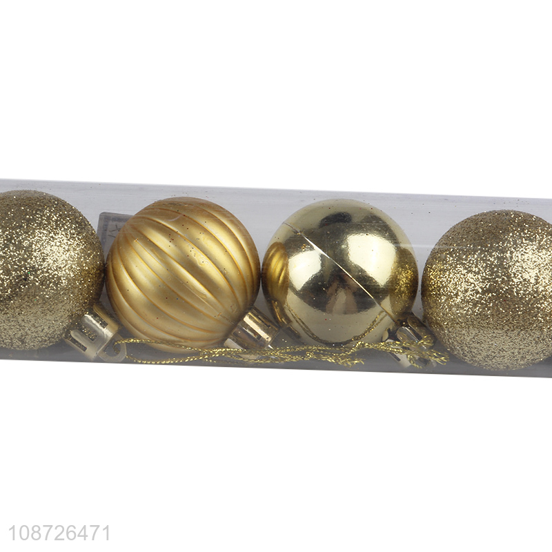 Top selling 12pcs golden round hanging christmas ball for christmas decoration