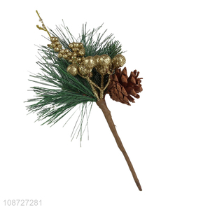Factory price decorative artificial Christmas picks and sprays with pinecone