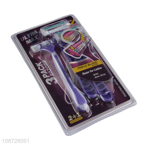 Hot selling ladies triple blades shaving <em>razor</em> set wholesale