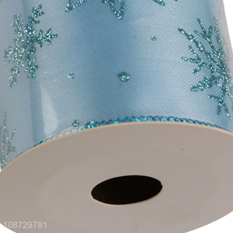 Wholesale wired edge fabric ribbon Christmas snowflake glitter ribbon
