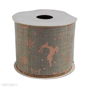 Factory direct sale wired edge printed ribbon Christmas burlap ribbon