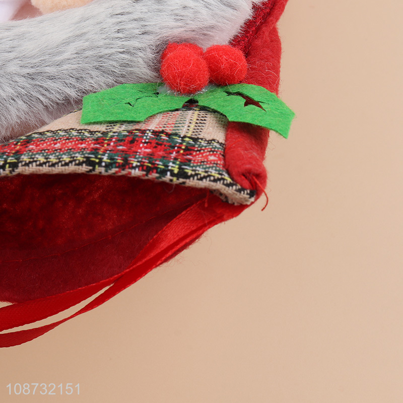 Wholesale 3D soft plush fabric Christmas stocking bag with santa claus