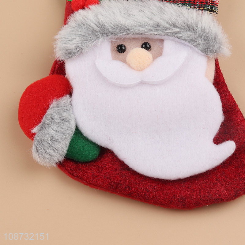 Wholesale 3D soft plush fabric Christmas stocking bag with santa claus