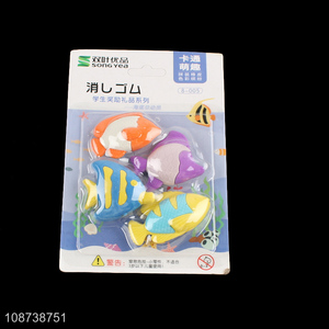 Wholesale 3D animal erasers novelty tropical fish erasers for kids