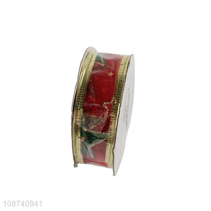 Hot selling wired edge holiday <em>ribbon</em> Christmas glitter <em>ribbon</em>