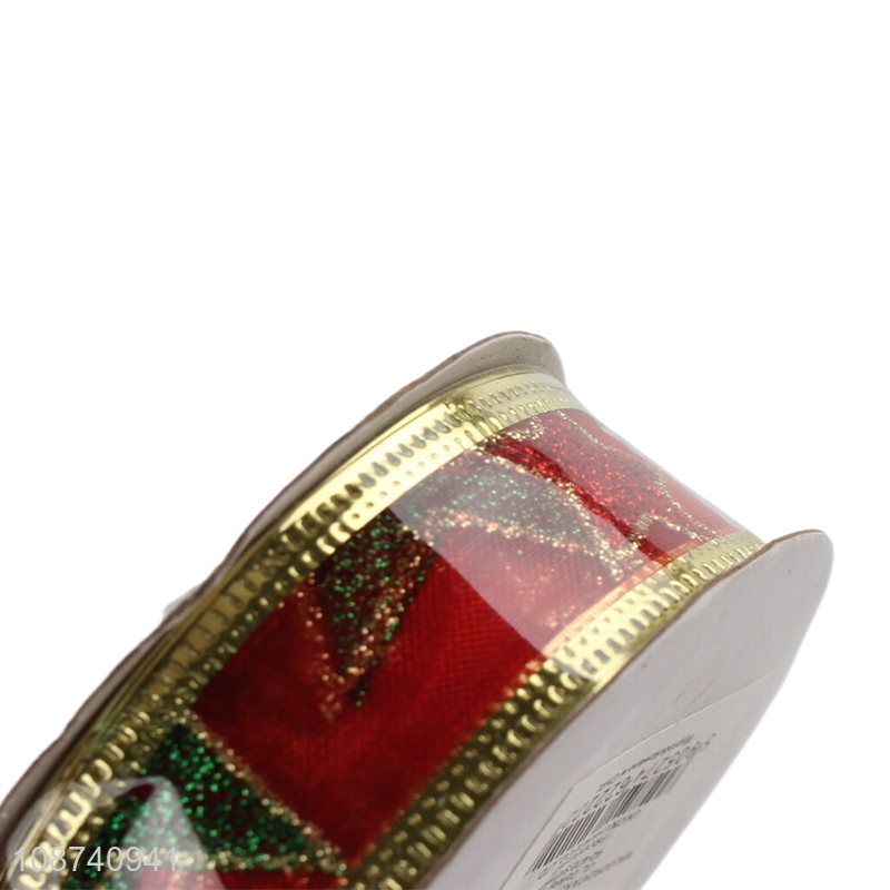 Hot selling wired edge holiday ribbon Christmas glitter ribbon