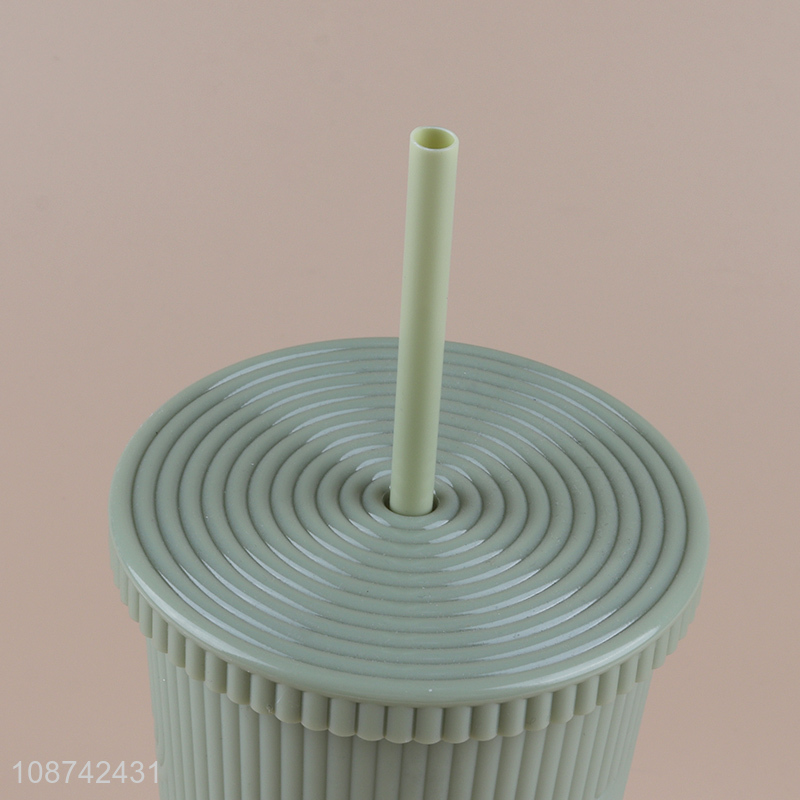 Wholesale double-walled plastic tumbler with lid and straw for iced coffee