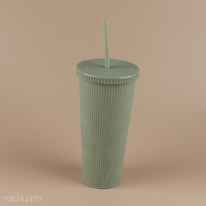 Wholesale double-walled plastic tumbler with lid and straw for iced coffee