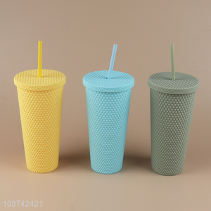 Good quality reusable double-walled plastic tumbler with lid and straw