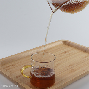 Hot selling ribbed glass <em>cup</em> striped glass <em>coffee</em> mug with handle