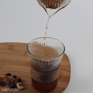 Good quality glass coffee mug glass juice cup with wooden cup sleeve