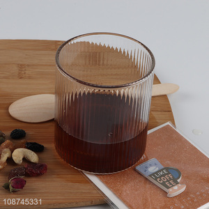High quality transprent ribbed glass tea cup coffee mug breakfast cup