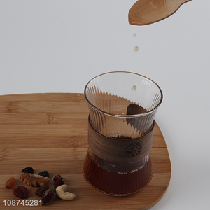 Online wholesale glass tea <em>cup</em> glass <em>coffee</em> mug with wooden <em>cup</em> sleeve
