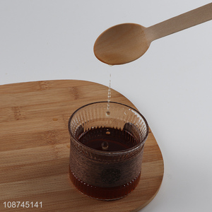 New product embossed glass coffee water <em>mugs</em> with wooden cup sleeve