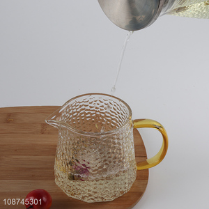 Wholesale clear textured heat resistant glass tea pot with pour spout