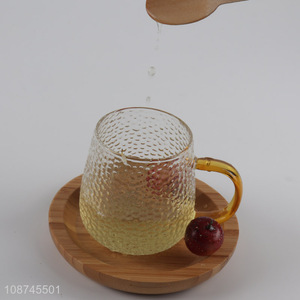 Wholesale anti-scald heat resistant textured glass tea cup coffee mug