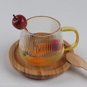 China wholesale glass drinkware striped glass coffee mug with handle