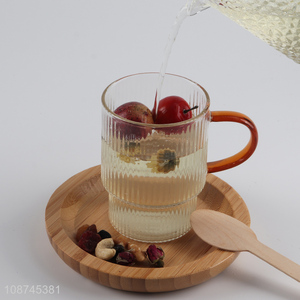New product clear glass coffee mug ribbed glass tea mug with handle