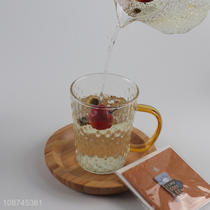 Good price heat resistant textured glass mugs glass teacup with handle