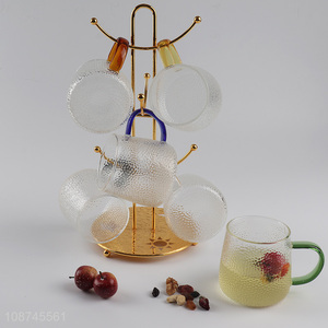 Wholesale textured glass water <em>cup</em> <em>coffee</em> espresso tea <em>cup</em> with handle