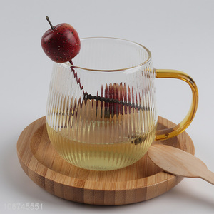 Wholesale vertical striped glass <em>cup</em> glass <em>coffee</em> mug with colored handle