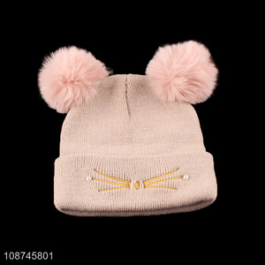 Hot selling winter beanie hat pompom beanie cap for women girls