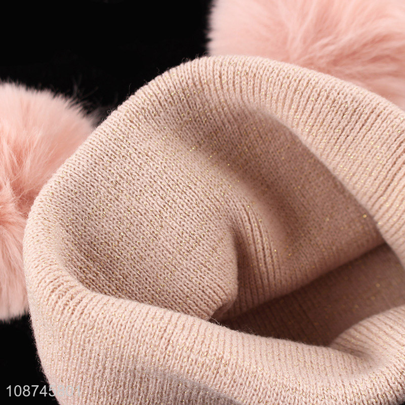 Hot selling winter beanie hat pompom beanie cap for women girls
