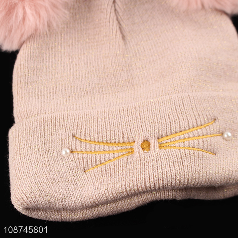 Hot selling winter beanie hat pompom beanie cap for women girls