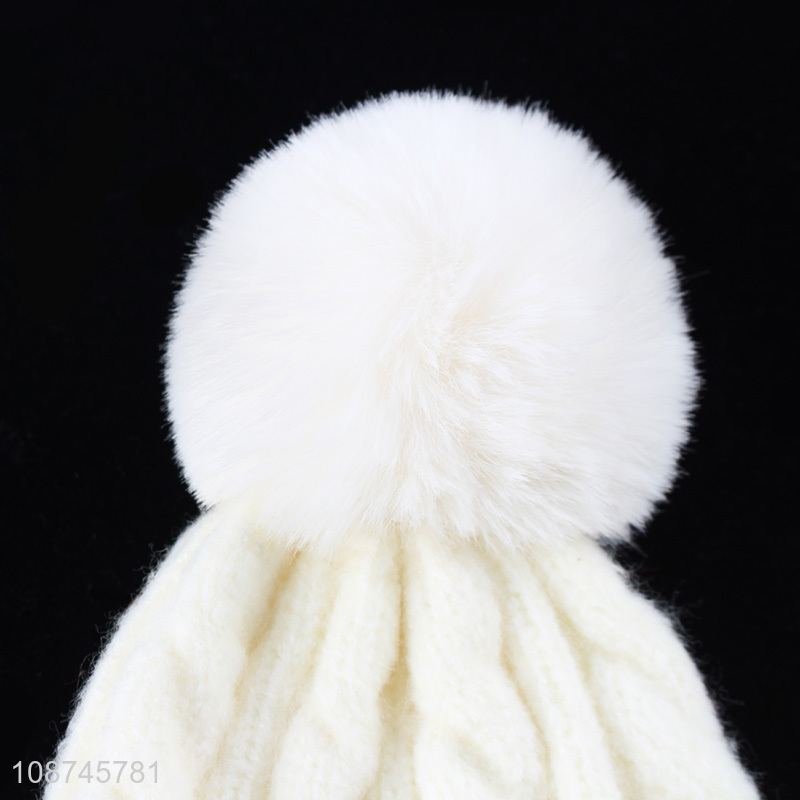 Hot selling women girls winter hat knitted beanie cap with pompom