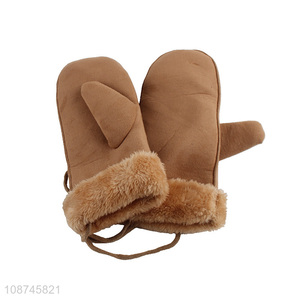 Good quality <em>winter</em> warm windproof suede fabric <em>gloves</em> for women girls