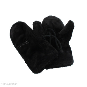 Online wholesale women mitten gloves soft faux fur plush winter gloves