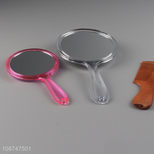 Low price clear hand-held double-sided makeup mirror hand mirror