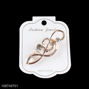 Online wholesale note shaped alloy rhinestone brooch for women girls