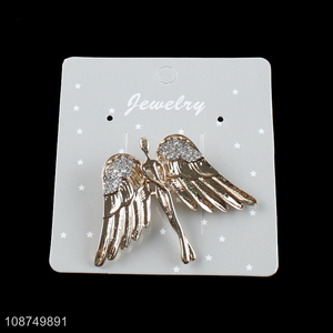 Wholesale crystal rhinestone angel wings brooch pin for women and men