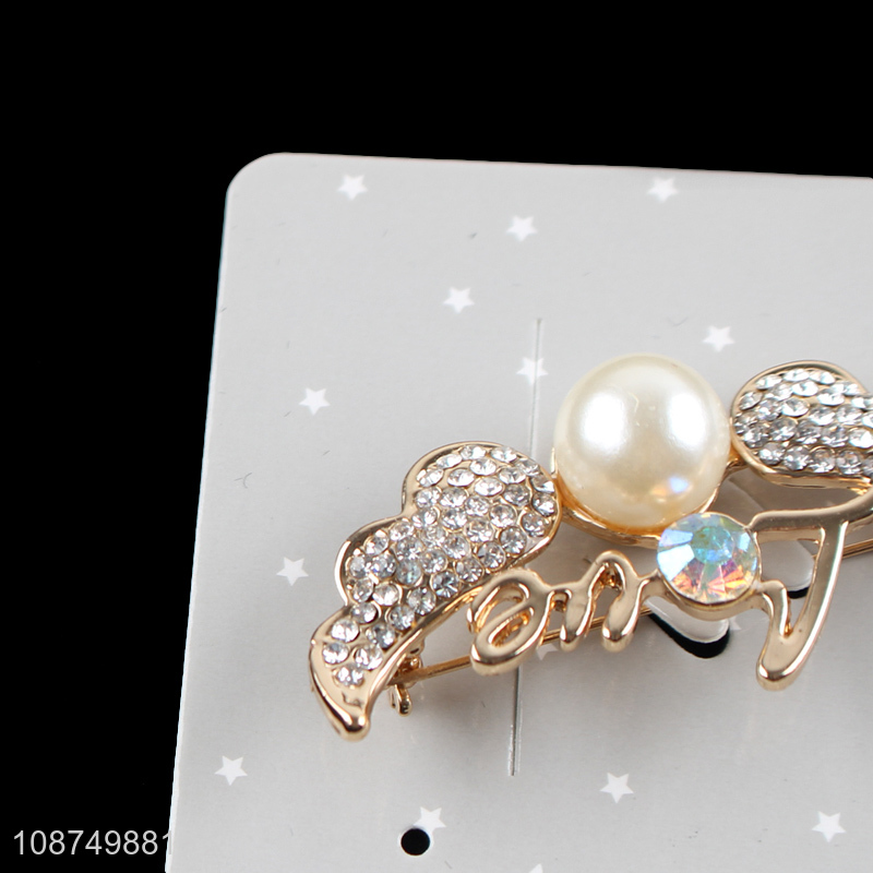 New arrival angel wings brooch pin pearl rhinestone brooch pin