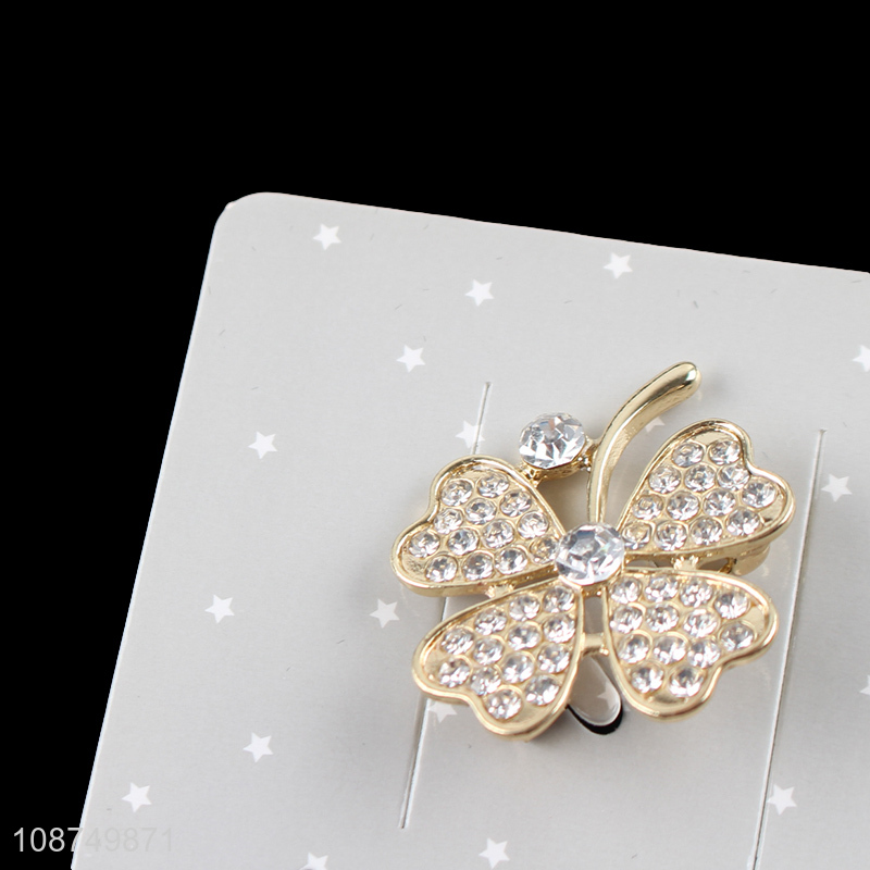 China factory four-clover leaf brooch pin crystal rhinestone brooch