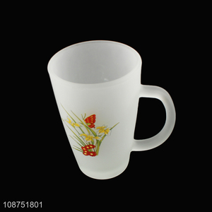 Online wholesale <em>glass</em> drinkware frosted <em>glass</em> water <em>cup</em> with handle