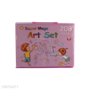 Wholesale 208 pieces art set with wax crayons, <em>watercolor</em> pens, colored pencils etc