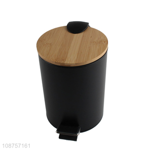 Online wholesale 3L round metal pedal trash can with bamboo lid