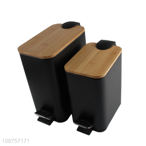 Wholesale 3L 5L rectangular metal pedal waste bin with bamboo lid