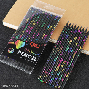 New Product 12 Pieces Blackwood HB Pencils with Colorful Diamond Toppers