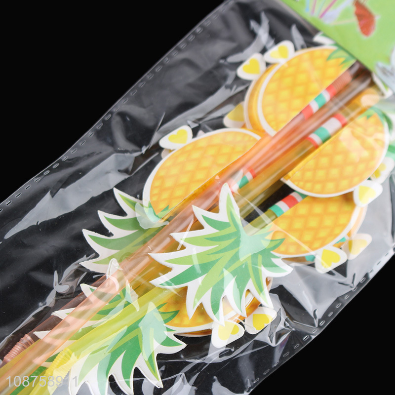 Hot sale 6pcs disposable pineapple straws hawaiian party straws for cocktail