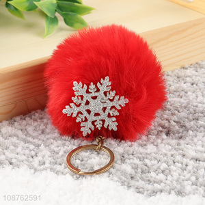 Good quality Christmas pompom keychain artificial fur ball <em>key</em> <em>chain</em>