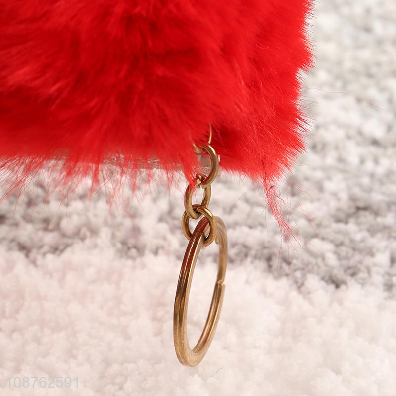 Good quality Christmas pompom keychain artificial fur ball key chain